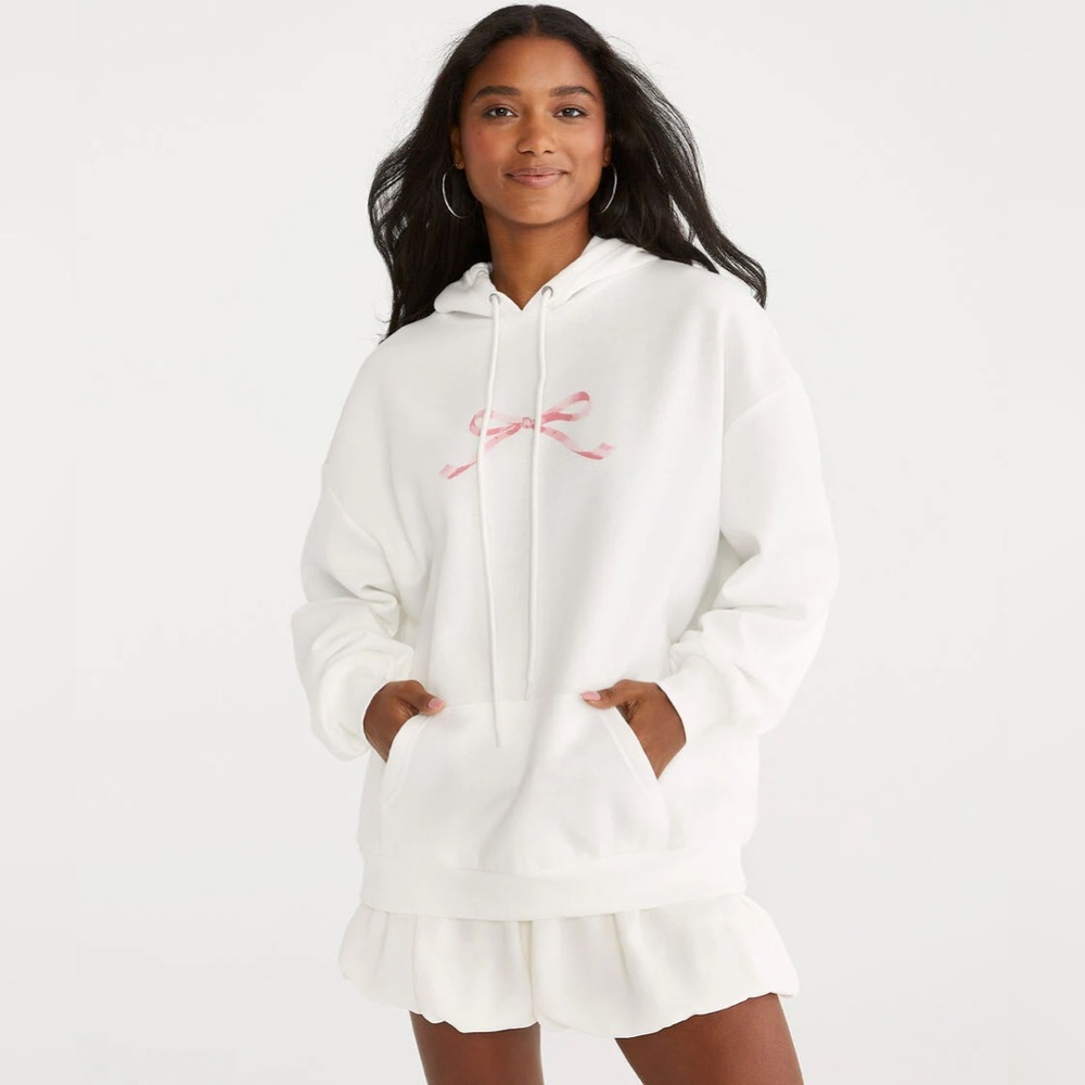 Aeropostale Pink Bow Oversized Pullover Hoodie size L